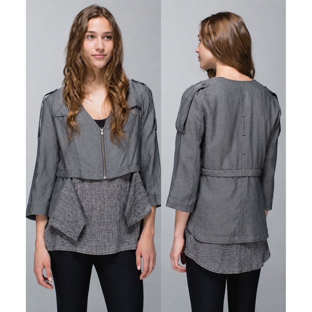 Lululemon Tranquilty Jacket Grey Full Zip Epaulets Gorpcore Travel Womens 6